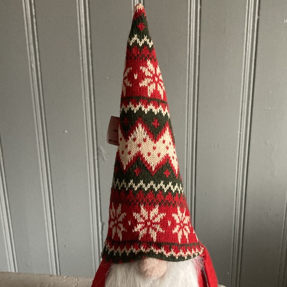 NWT-14” Red Christmas Holiday Gnome Decorstion w/ Red, Cream & Green Sweater Hat - Picture 4 of 17